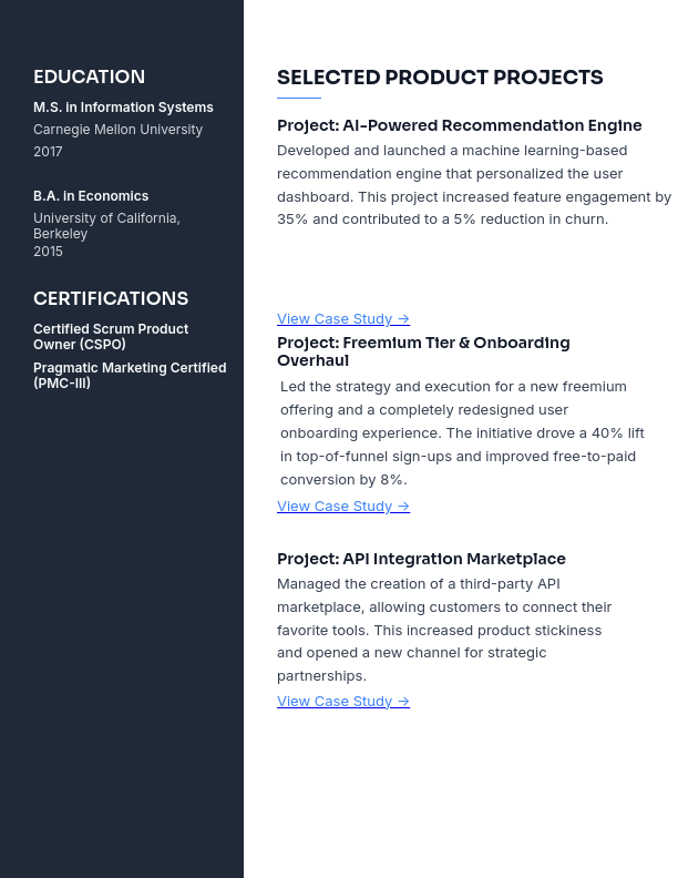 Product Manager Resume — Growth & Data