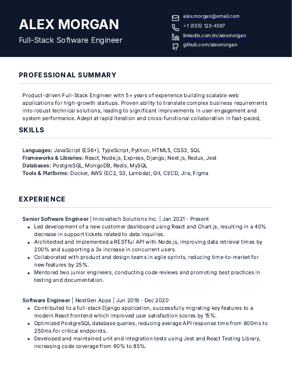Full-Stack Engineer Resume for Startups