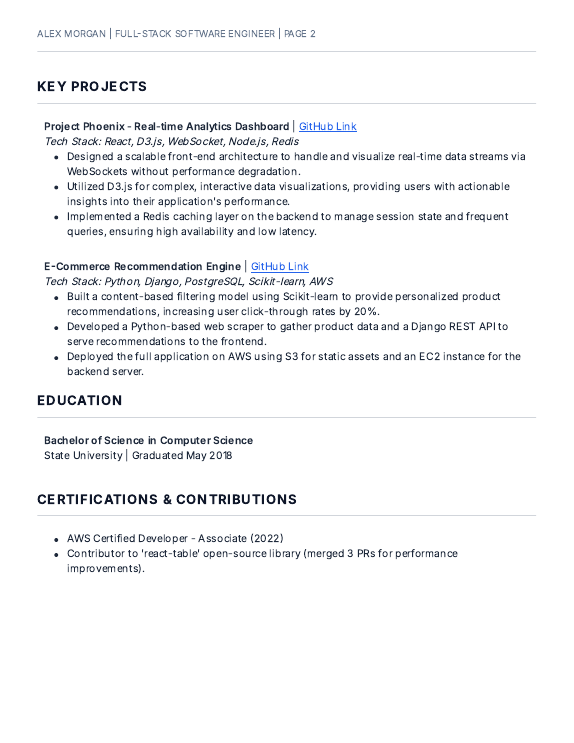Full-Stack Engineer Resume for Startups