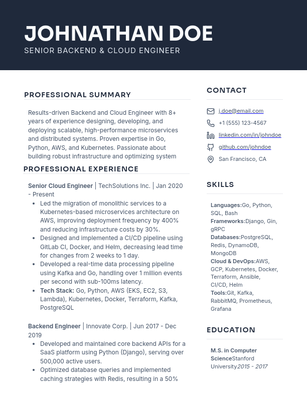 Software Engineer Resume — Backend & Cloud Focus