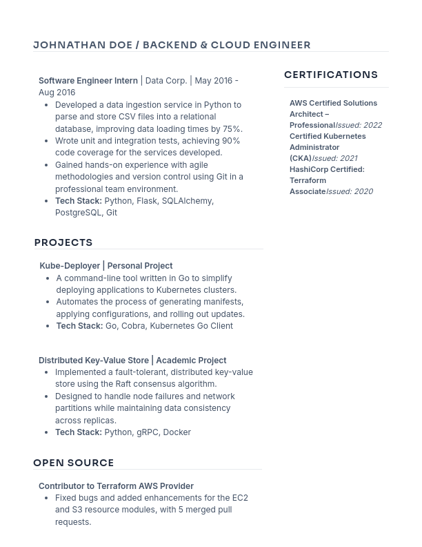 Software Engineer Resume — Backend & Cloud Focus
