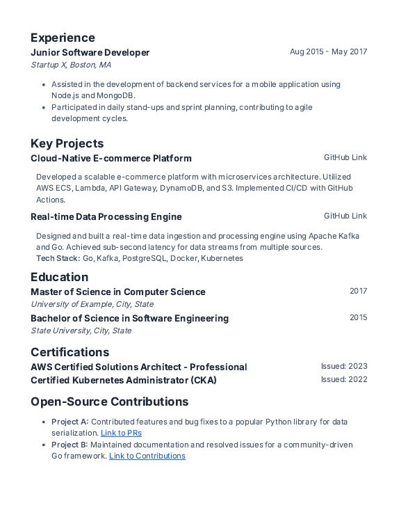 Software Engineer Resume — Cloud & Backend