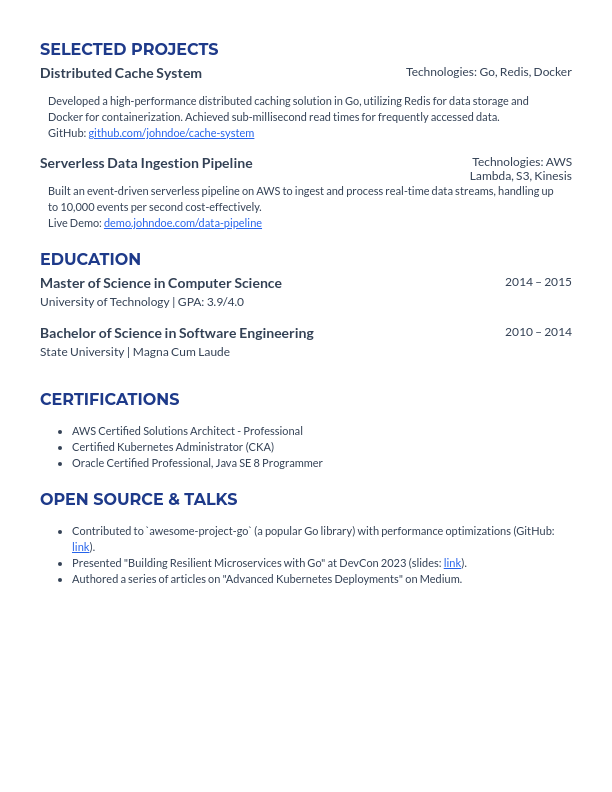 Software Engineer Resume — Backend & Cloud