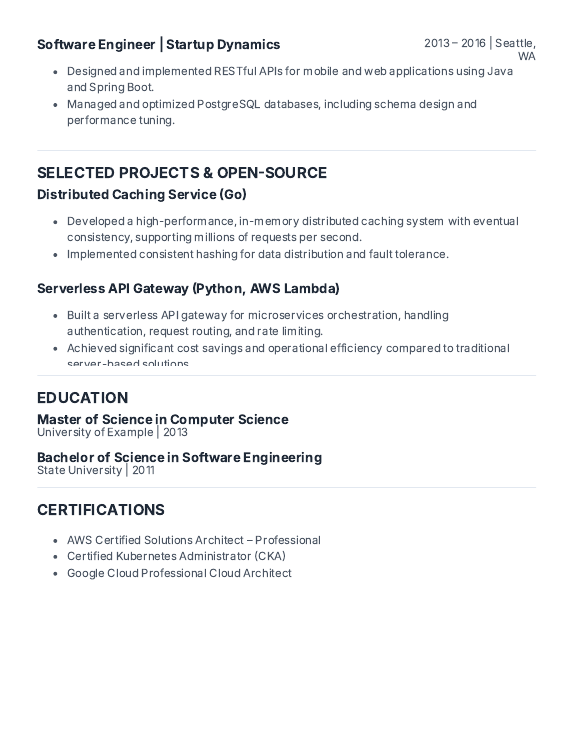 Backend & Systems Resume for Senior Engineers