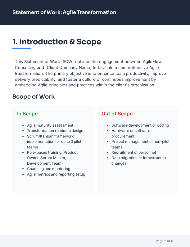 Consulting SOW for Agile Transformation