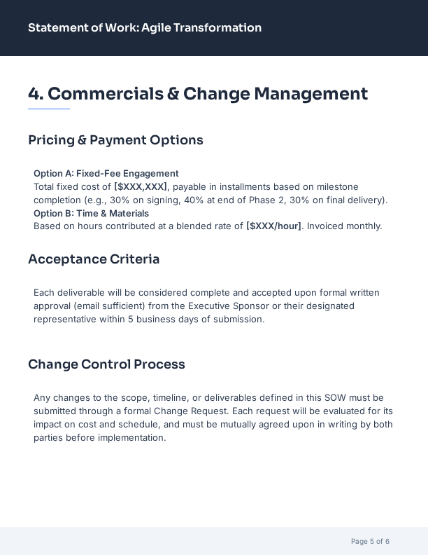 Consulting SOW for Agile Transformation