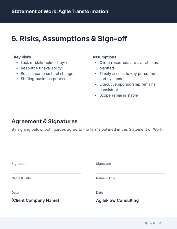 Consulting SOW for Agile Transformation