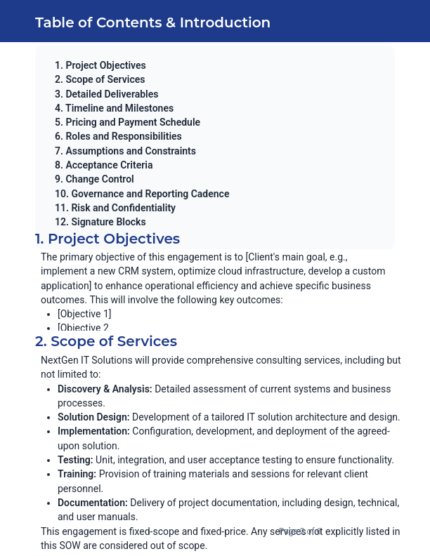 Enterprise IT Consulting SOW - Fixed Scope