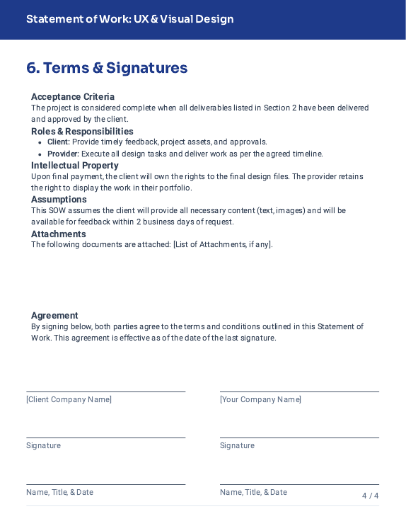 Design Services SOW — UX & Visual Design