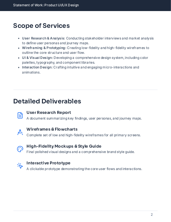 Design SOW for Product UI/UX Engagement