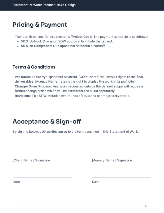 Design SOW for Product UI/UX Engagement