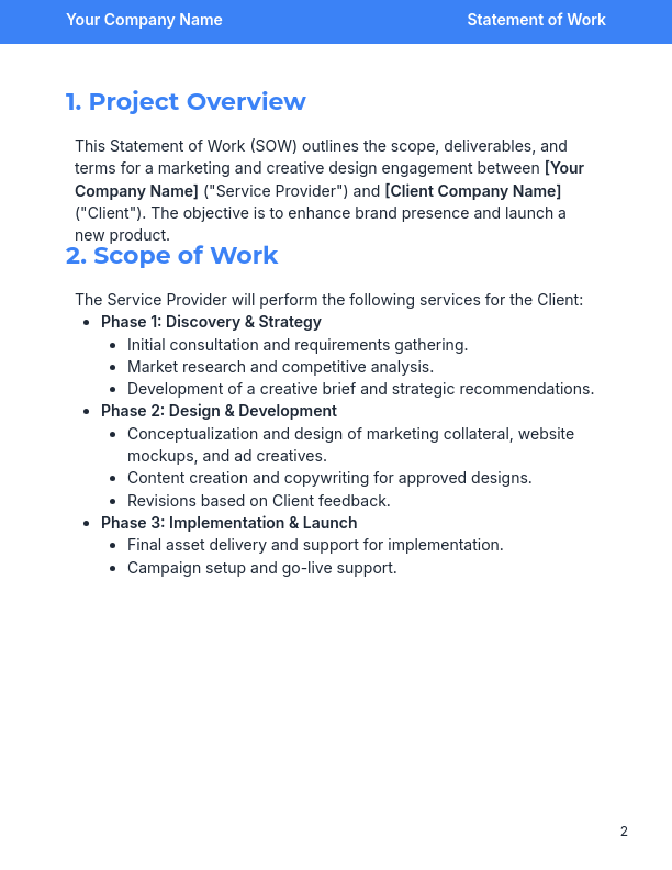 Marketing SOW: Creative Agency Design Brief