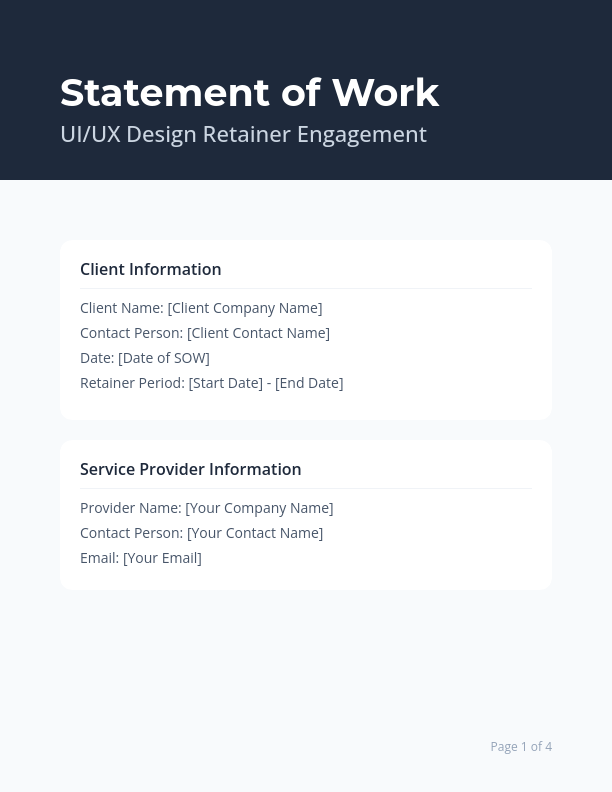UI UX Design SOW for Retainer Projects