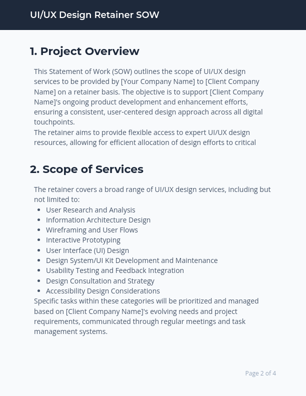 UI UX Design SOW for Retainer Projects