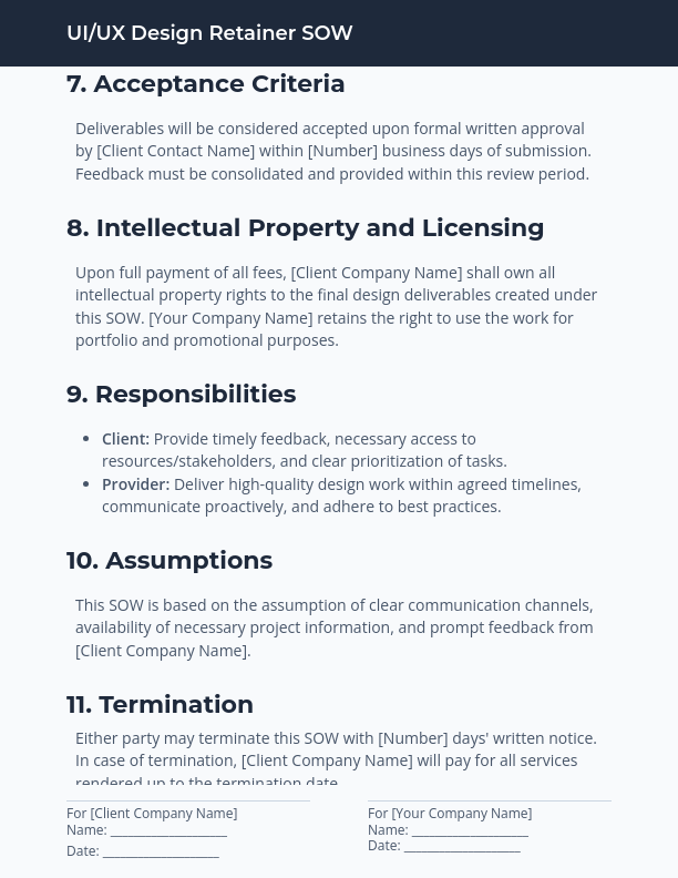 UI UX Design SOW for Retainer Projects