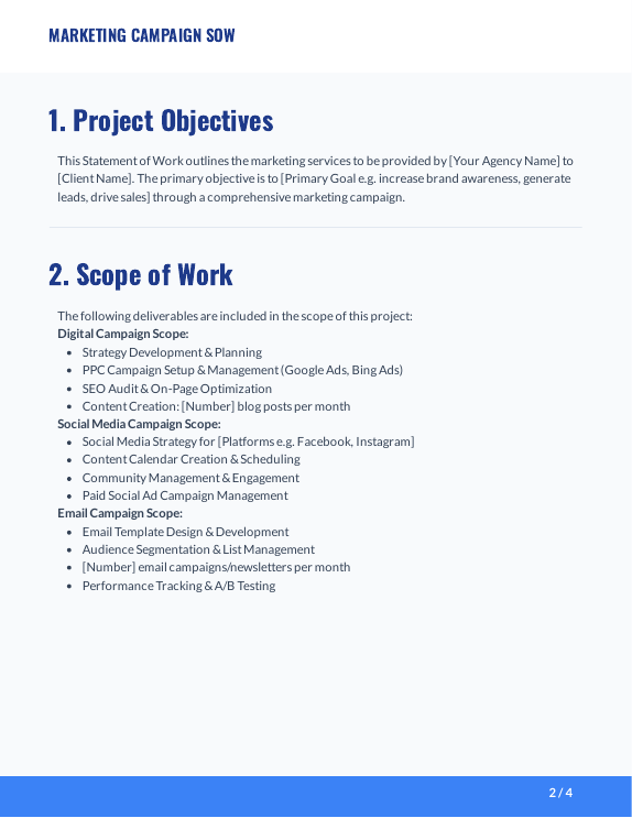 Marketing SOW for Campaign Deliverables & KPIs
