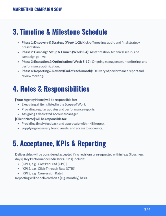 Marketing SOW for Campaign Deliverables & KPIs