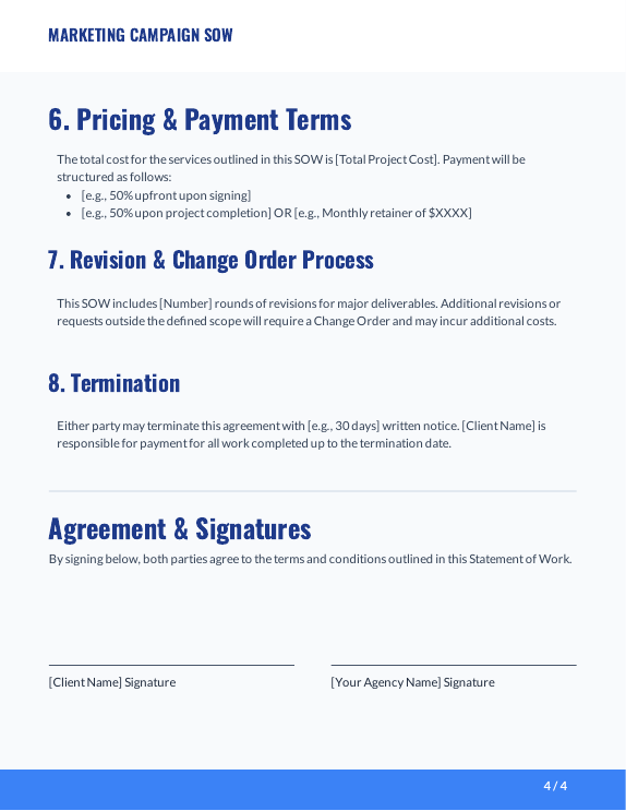 Marketing SOW for Campaign Deliverables & KPIs