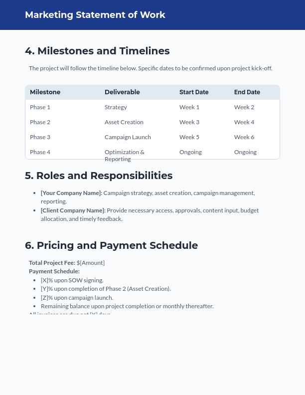 Marketing SOW for Campaign Strategy & KPIs