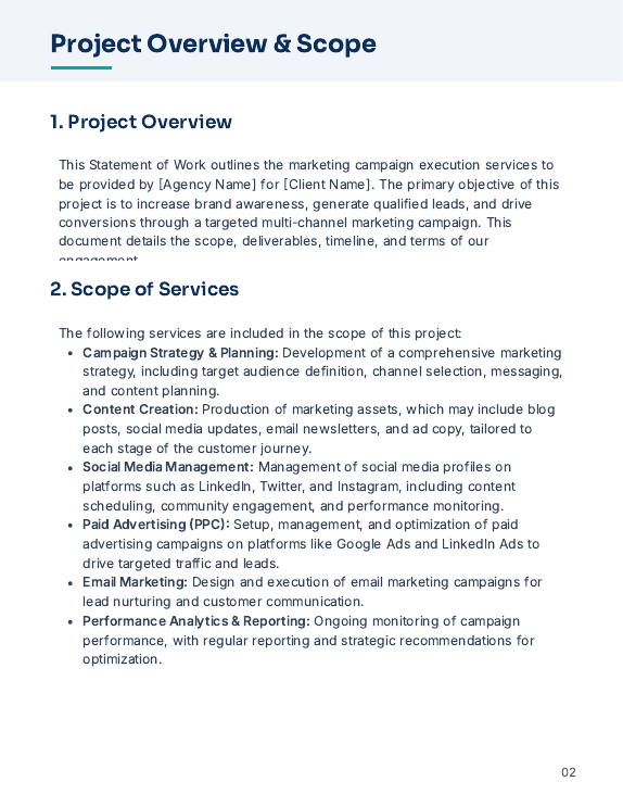 Marketing SOW for Agency Campaign Execution