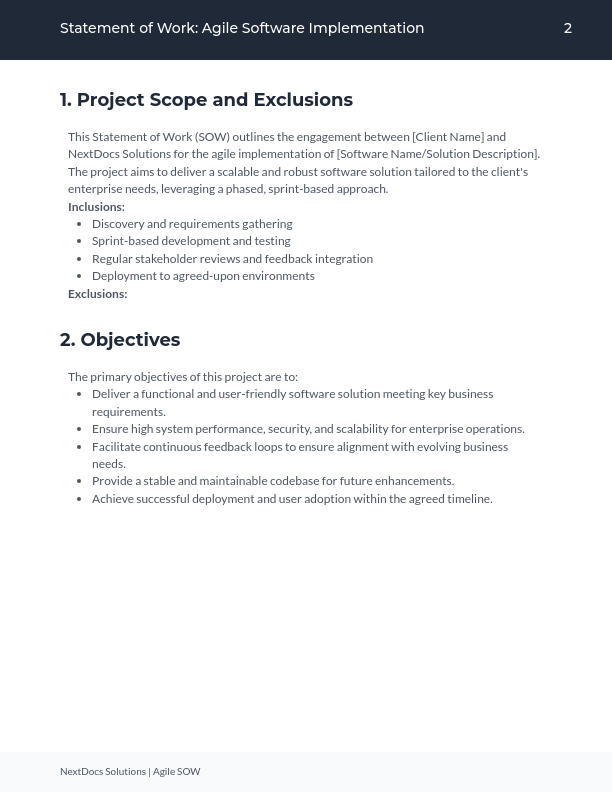 Agile Software Implementation SOW — Phase 2
