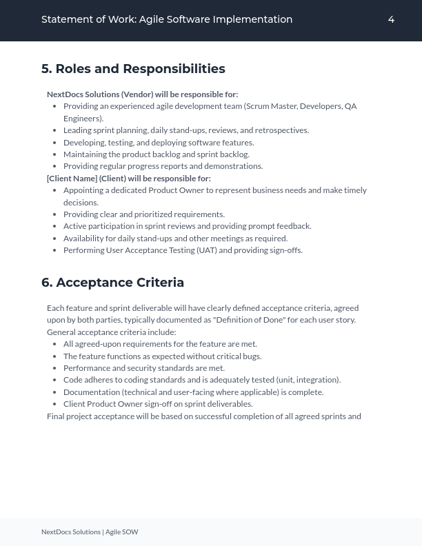 Agile Software Implementation SOW — Phase 2