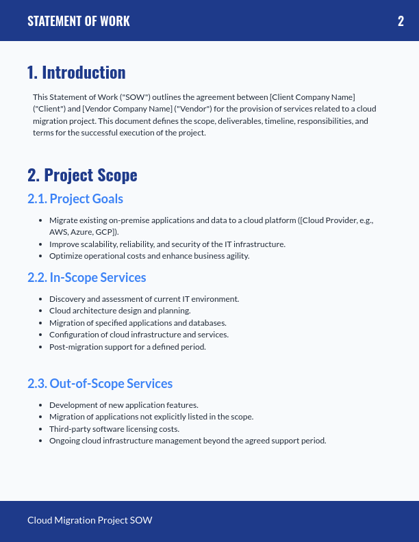 SOW for Software Implementation — Cloud Migration