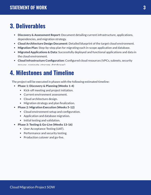 SOW for Software Implementation — Cloud Migration
