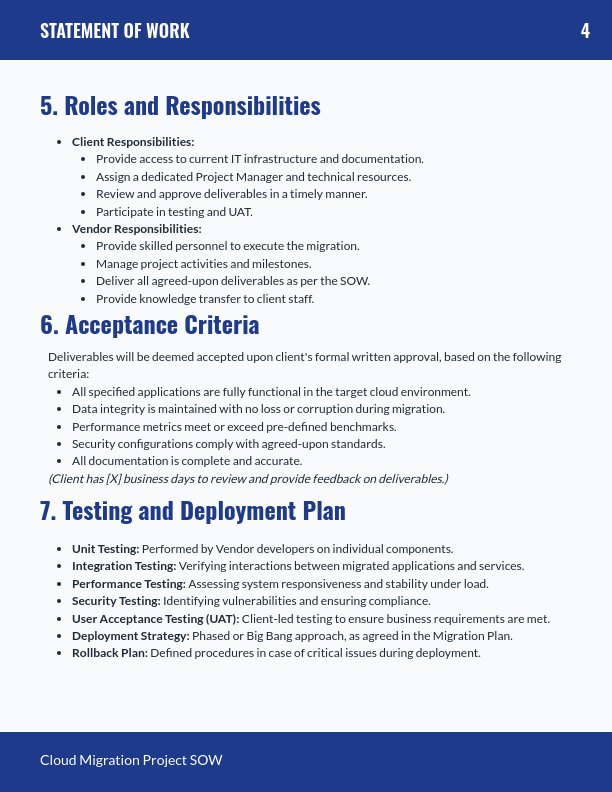 SOW for Software Implementation — Cloud Migration