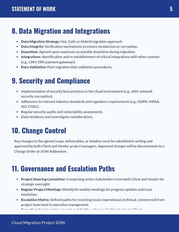 SOW for Software Implementation — Cloud Migration