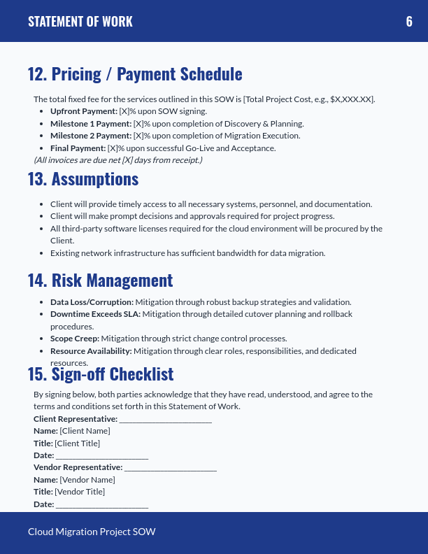 SOW for Software Implementation — Cloud Migration