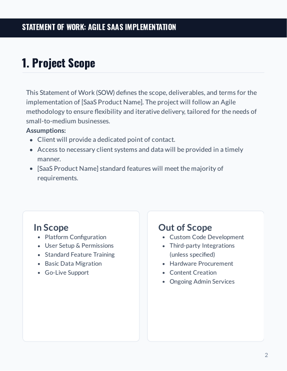 SaaS Agile Implementation SOW for SMBs