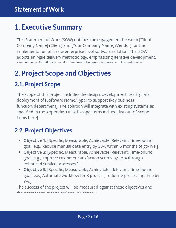Enterprise Software Implementation SOW - Agile