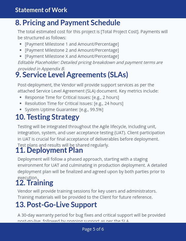 Enterprise Software Implementation SOW - Agile