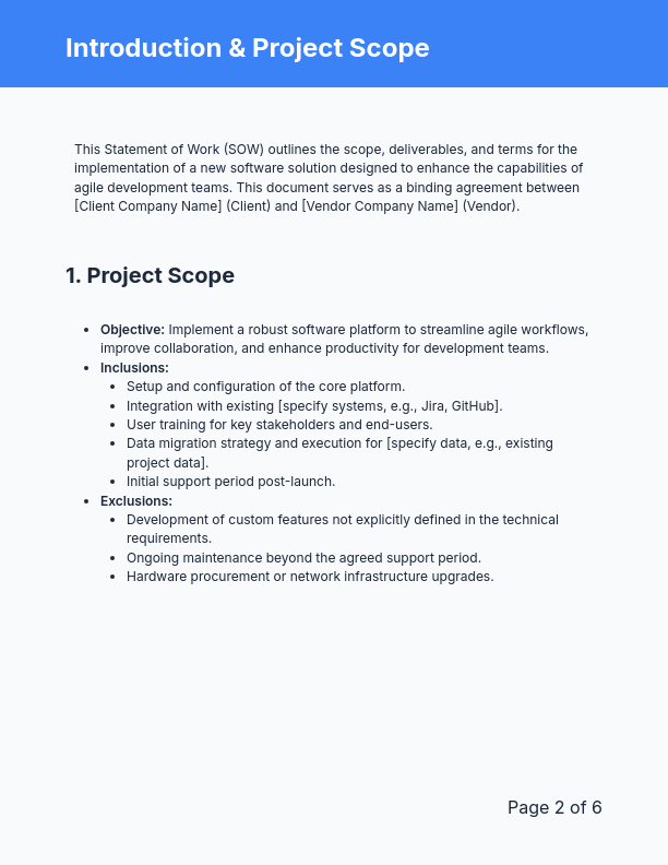 Software Implementation SOW for Agile Teams