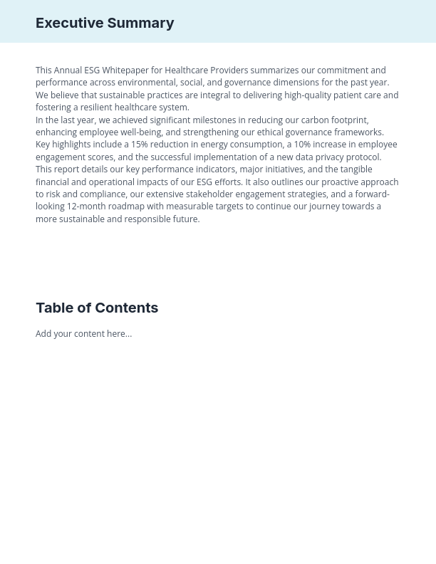 Annual ESG Whitepaper for Healthcare Providers