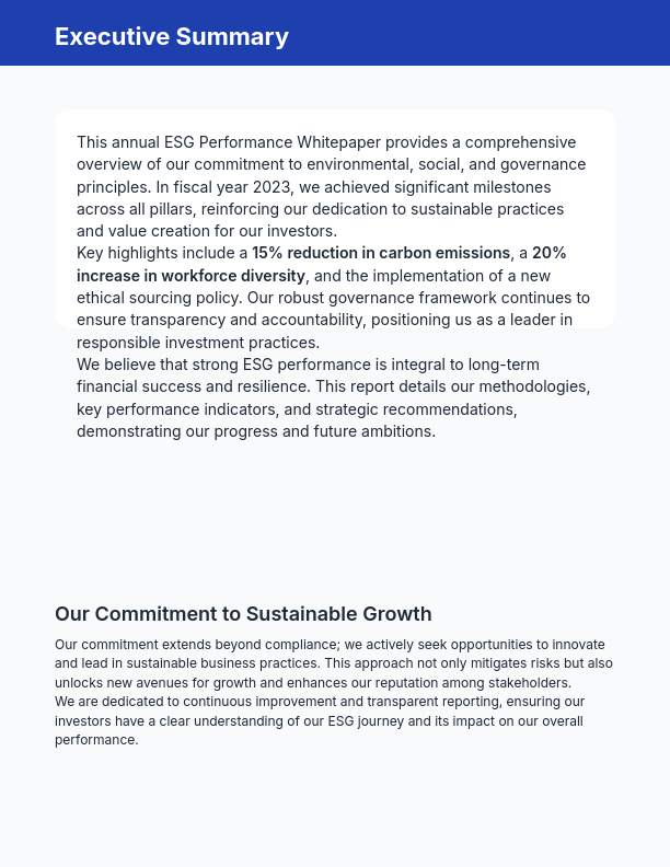 Annual ESG Impact Report for Investors