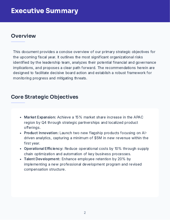 Board Strategic Risk & Governance Brief