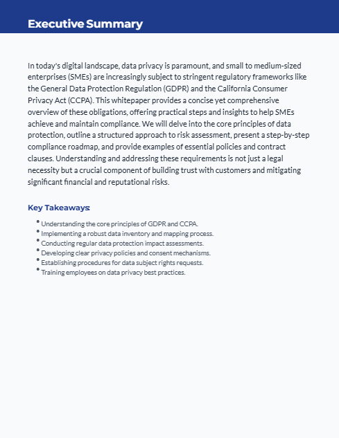 Legal Risk Framework: Data Privacy for SMEs