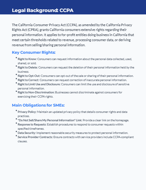 Legal Risk Framework: Data Privacy for SMEs