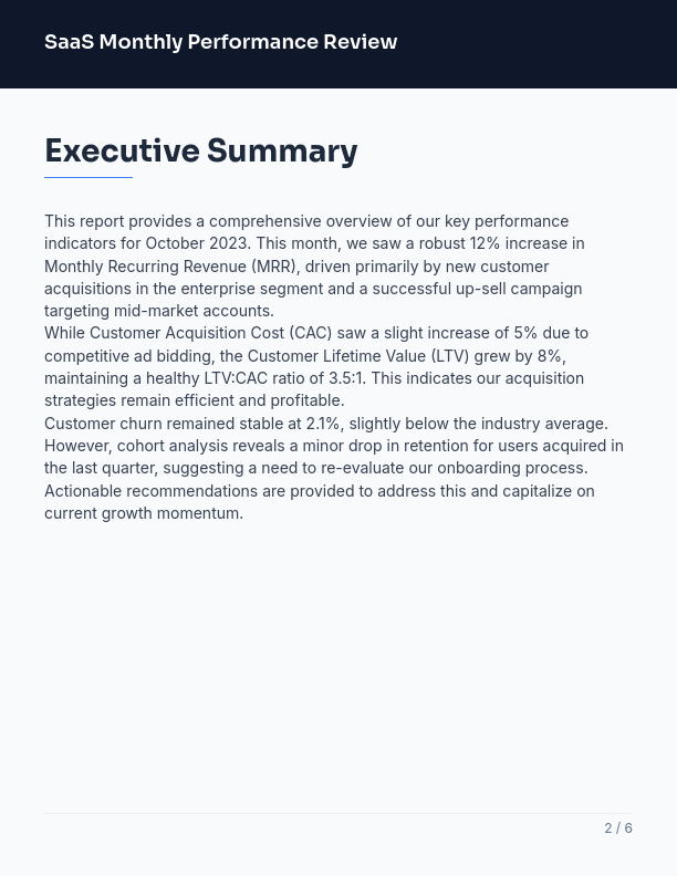 Monthly SaaS Growth Metrics Brief