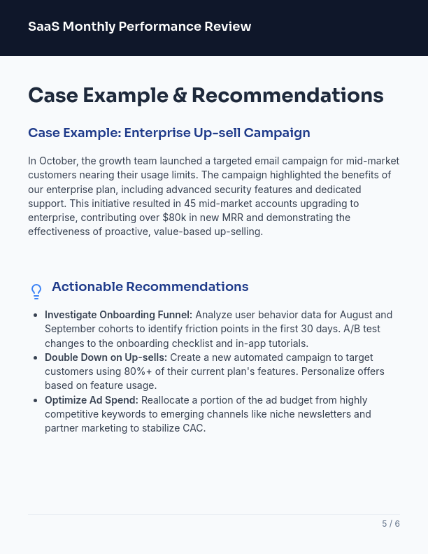 Monthly SaaS Growth Metrics Brief