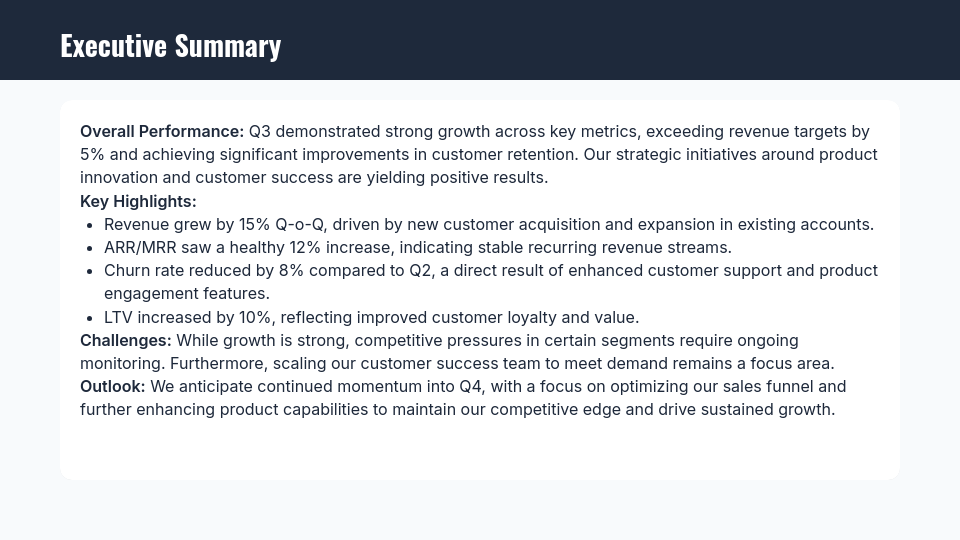 QBR: Growth & Retention Executive Brief