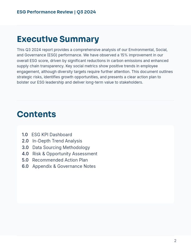 Quarterly ESG Performance & Strategy Brief
