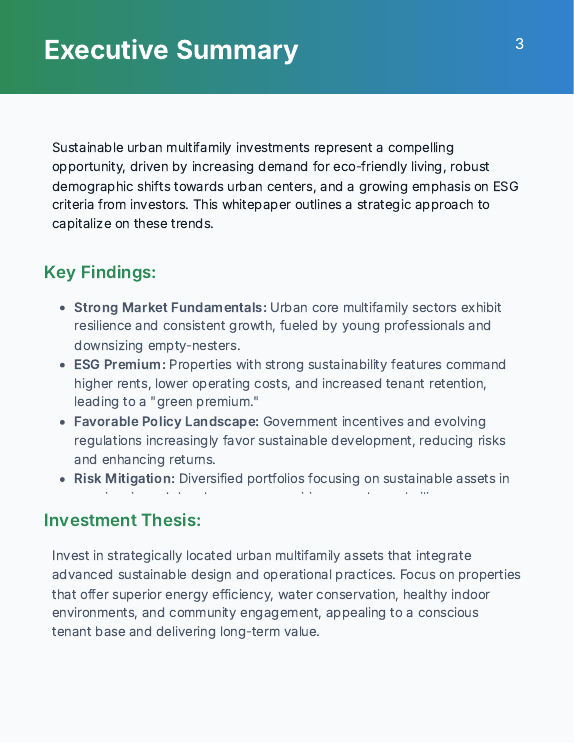 Sustainable Urban Multifamily Investment Analysis
