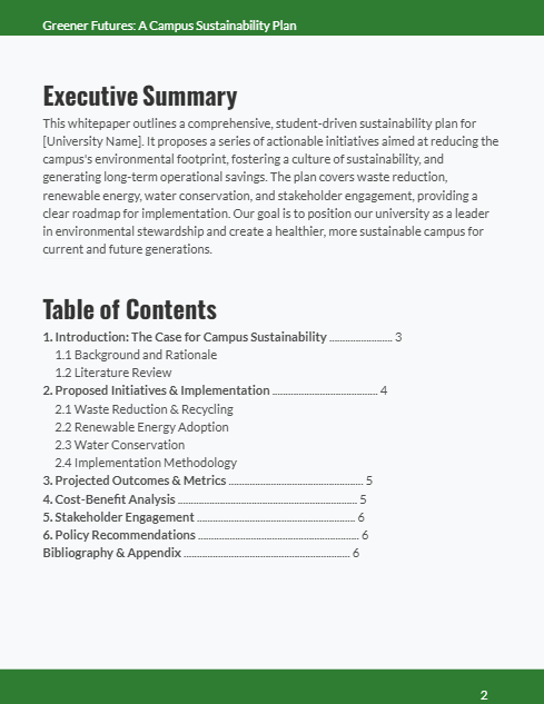 Student Whitepaper: Campus Sustainability Plan