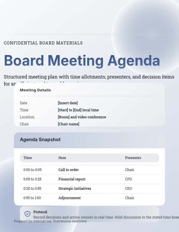 Strategic Quarterly Board Review Agenda