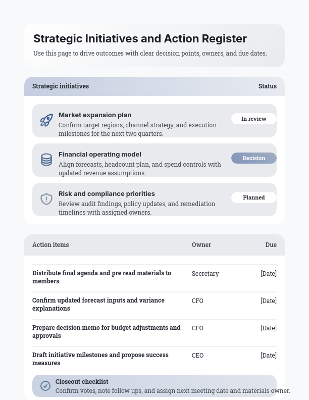 Strategic Quarterly Board Review Agenda