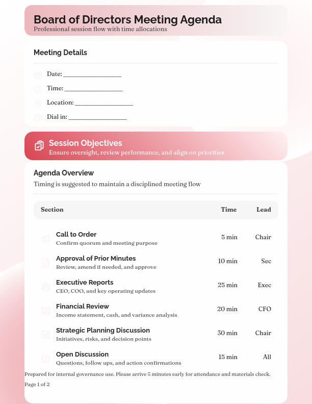 Strategic Executive Board Meeting Agenda