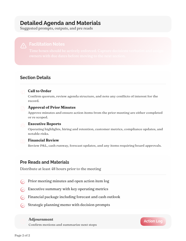 Strategic Executive Board Meeting Agenda